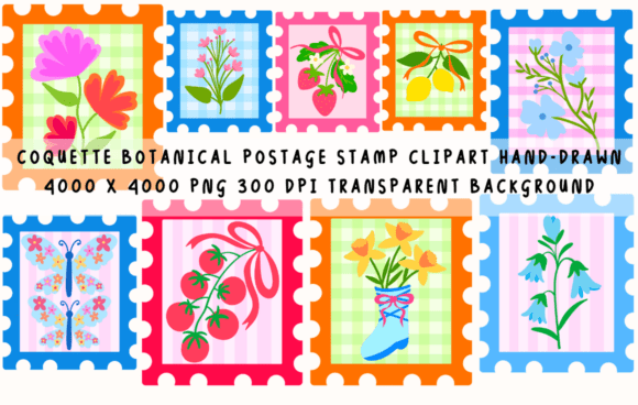 Download Coquette Botanical Postage Stamp Clipart - Premium Resources